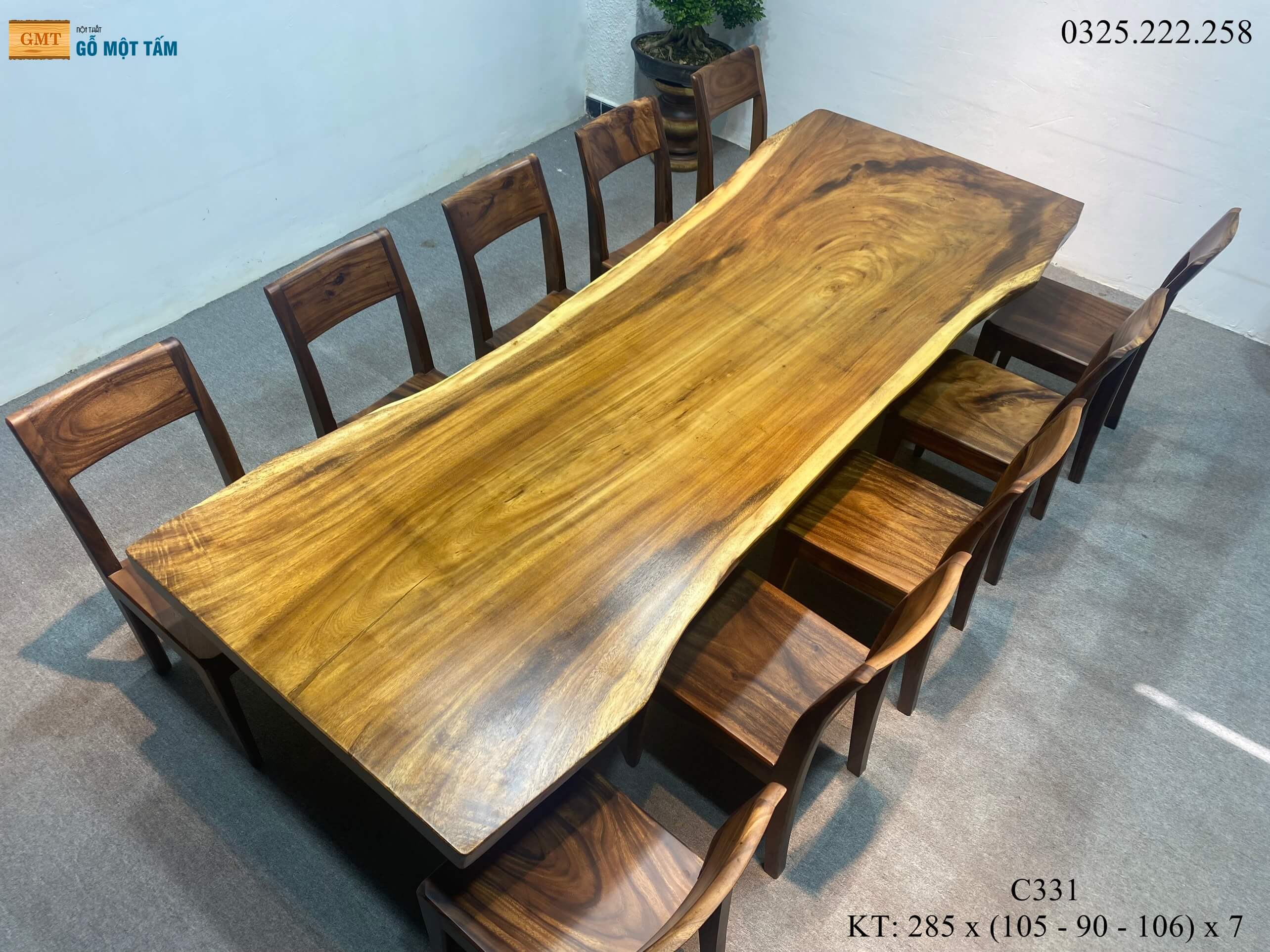 Bàn Sân Vườn Gỗ Me Tây, Bàn Ăn Gỗ Me Tây, Bàn Gỗ Me Tây Nguyên Tấm Dài 2,85m Rộng 1,06m Dày 7cm