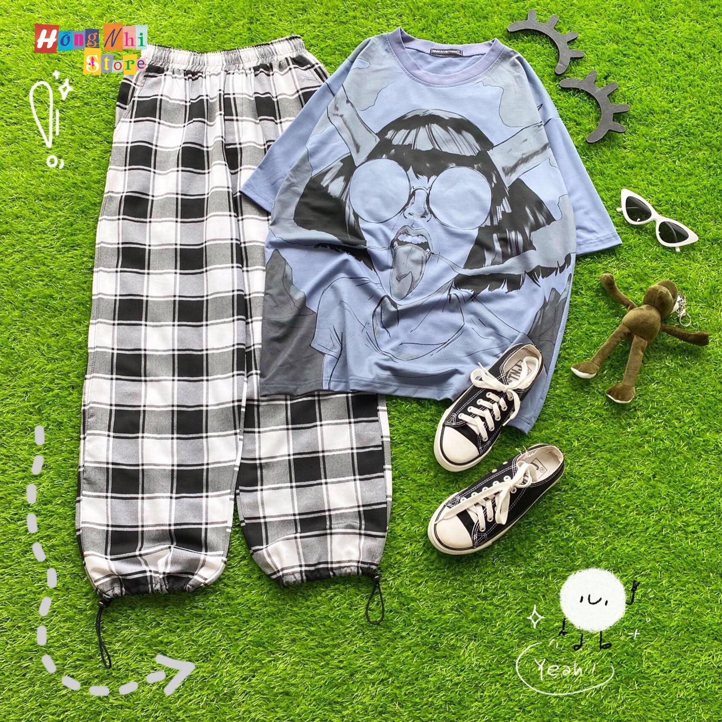 QUẦN CARO DÂY RÚT LAI MÀU ĐEN - QUẦN CARO LƯNG THUN BO LAI LONG CARO PANT UNIEX - MM