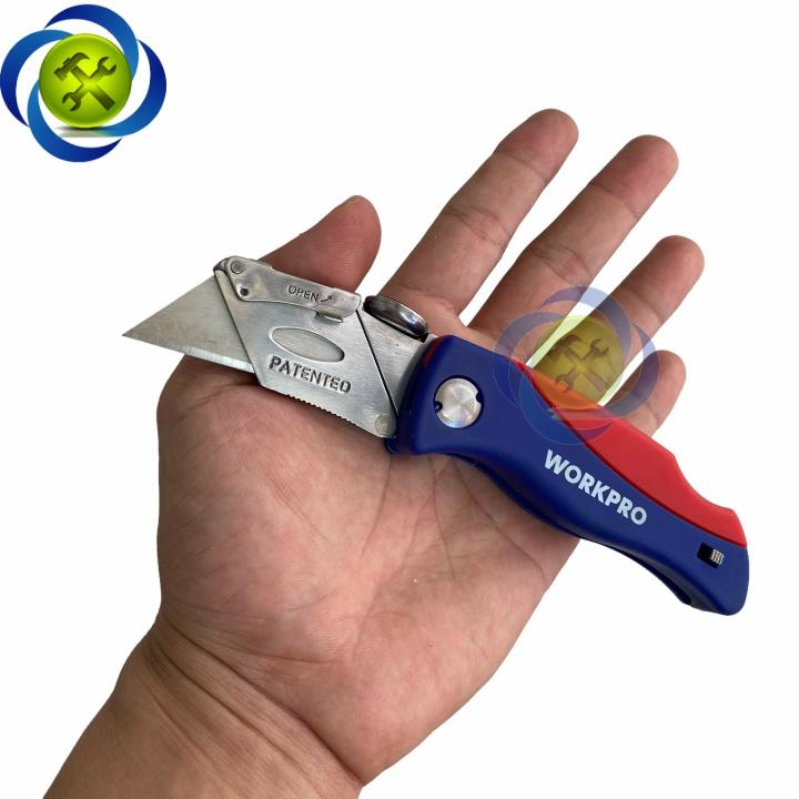 Dao rọc cáp Workpro WP211006 gấp gọn thân nhựa thay lưỡi nhanh