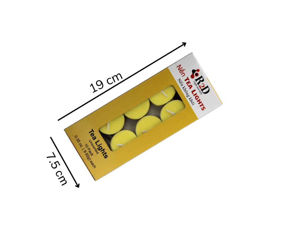COMBO 10 HỘP NẾN TEALIGHT - VÀNG - ĐẾN TỪ THƯƠNG HIỆU R2D, LÀM TỪ SÁP CỌ, DẦU DỪA, TINH DẦU, THÀNH PHẦN TỰ NHIÊN, LÀNH TÍNH.