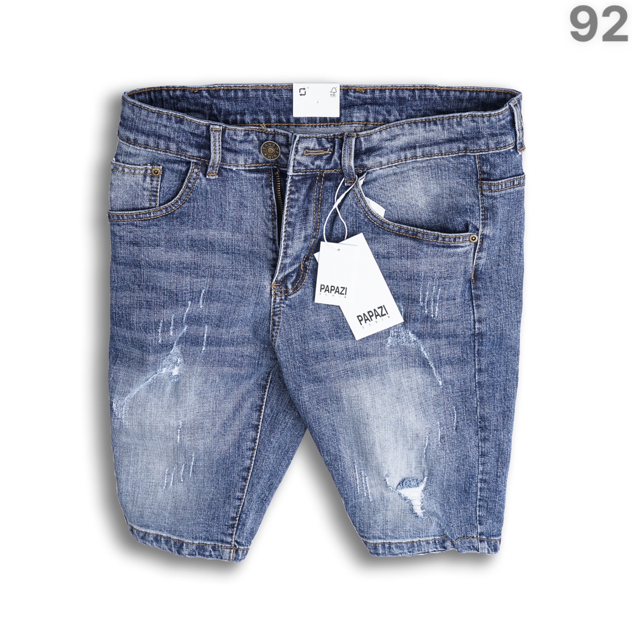 Quần đùi jean nam, quần short nam rách nhẹ màu xanh cao cấp, chất cotton co giãn mền mịn, phong cách trẻ trung năng động - PAPAZI