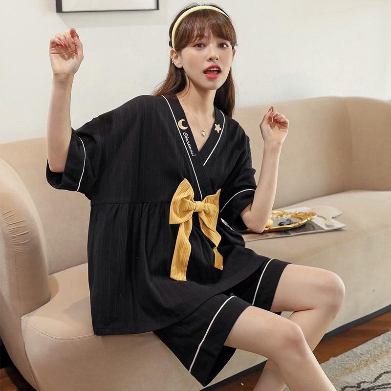 Bộ Đồ Ngủ Yukata Phong Cách Nhật Bản - Pyjama Mặc Nhà Nơ Cổ Chữ V