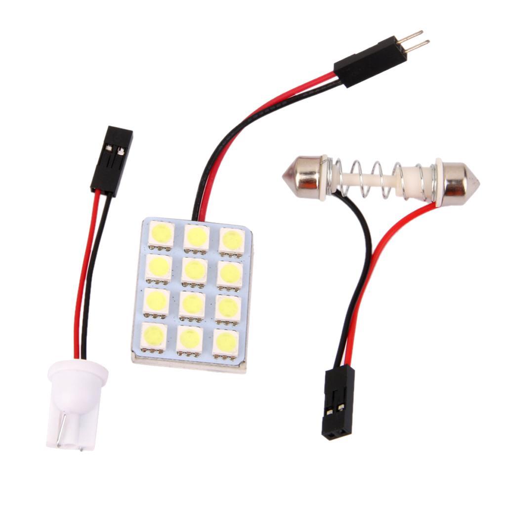 Car Interior Light Panel 12 SMD LED 5050 Bulb T10 BA9S Dome Adapter