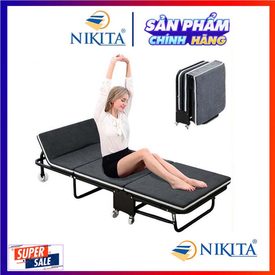 [HOT] Giường gấp đa năng gấp gọn NIKITA, khung thép sơn tĩnh điện, xếp gọn thành ghế sofa,  có bánh xe