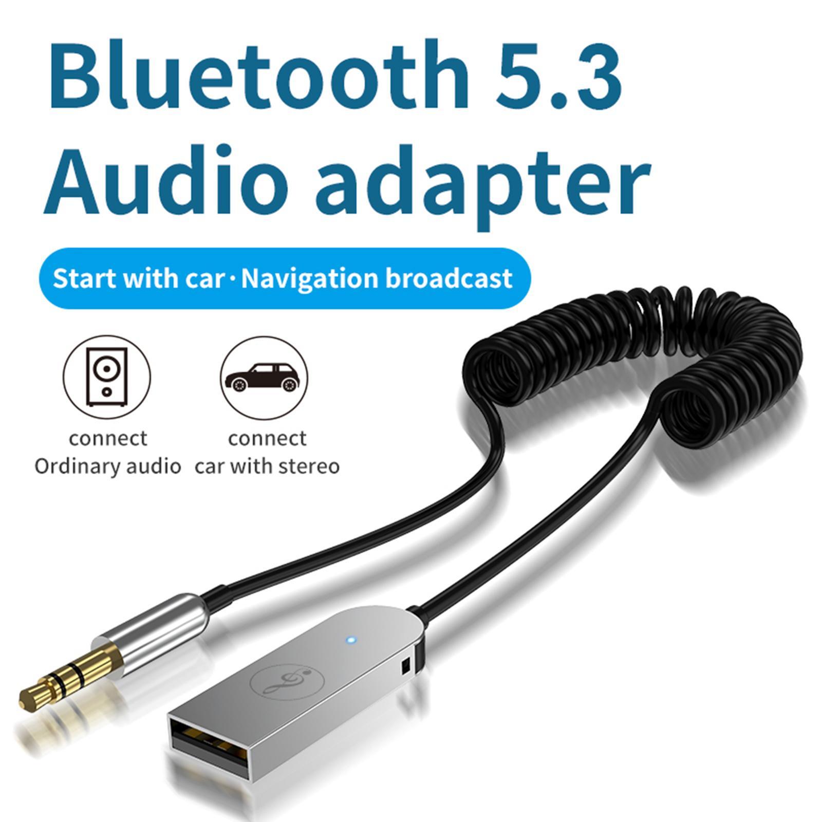 Car Bluetooth Receiver, Noise Cancelling Stereo Kit Handsfree Call 5.0 with Built-in Microphone/ Audio Wireless AUX Adapter for Home Audio