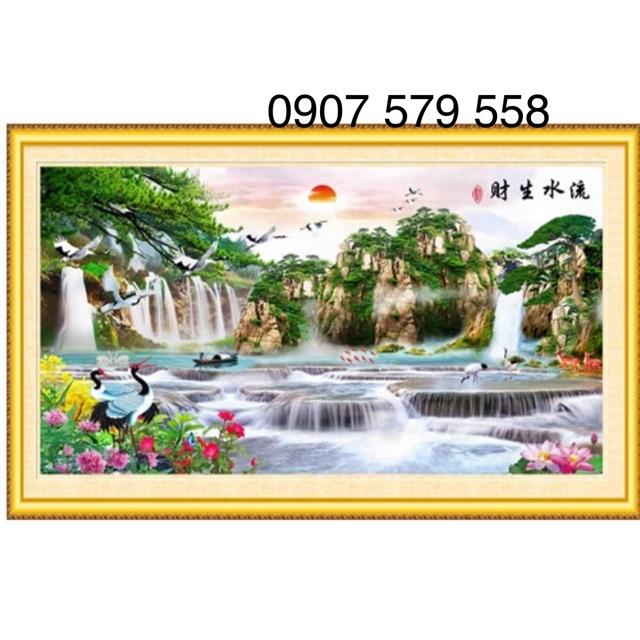 CHỈ LỤA THÊU KÍN - Tranh thêu chữ thập fj0778;fj0779 LƯU THUỶ SINH TÀI - chưa thêu