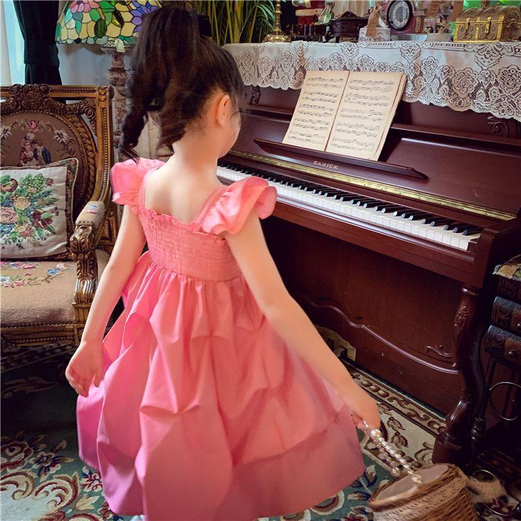 DIYIWEI Cô gái công chúa váy mùa hè 2023 phong cách phương Tây trẻ em thời trang rắn màu sling váy cô gái nhỏ lưới váy đỏ