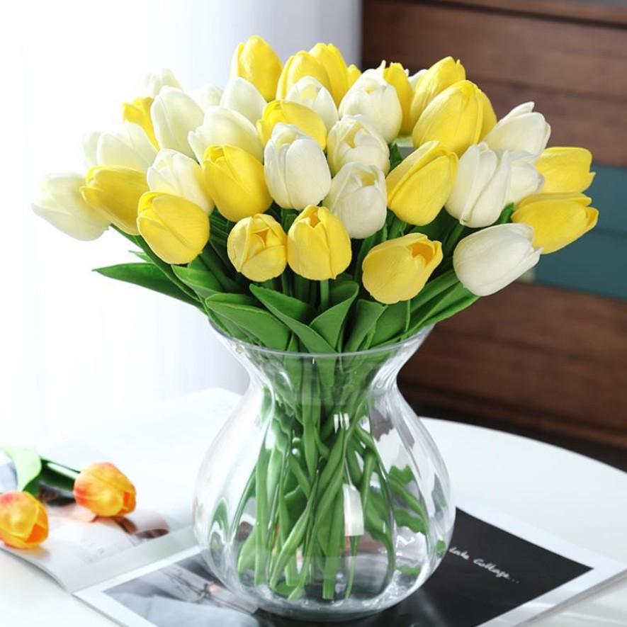 Một bông Hoa Tulip lá thẳng PU cao cấp - Hoa giả lụa trang trí, để bàn, chụp ảnh H15