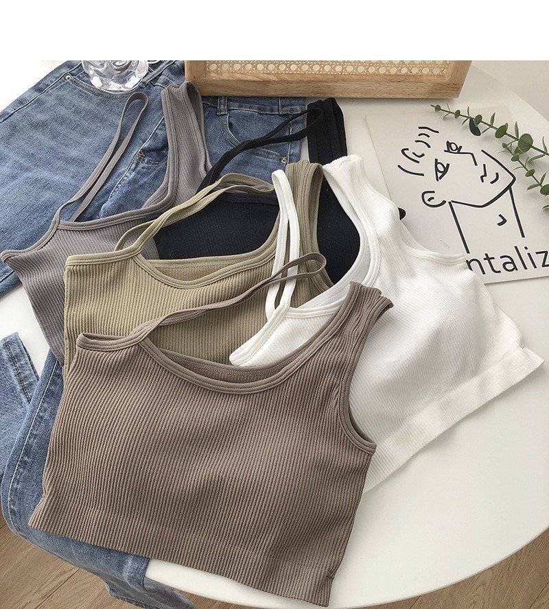 Áo hai dây quai chéo dáng croptop có đệm ngực, bra gân tăm hot hit có mood ngực thời trang