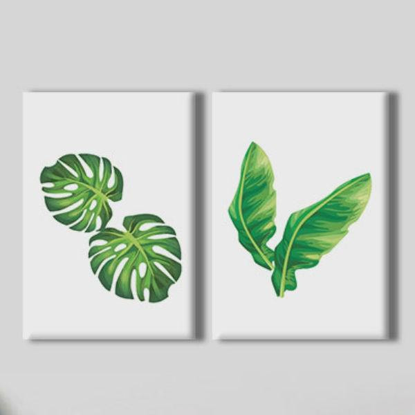 Bộ 2 Tranh Canvas Viền Composite "Lá Xanh" W101