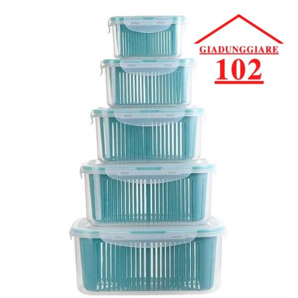 SET 5 HỘP ĐỰNG ĐỒ TỦ LẠNH ĐA NĂNG 2 LỚP CAO CẤP -> CÓ NẮP ĐẬY ĐỰNG THỰC PHẨM
