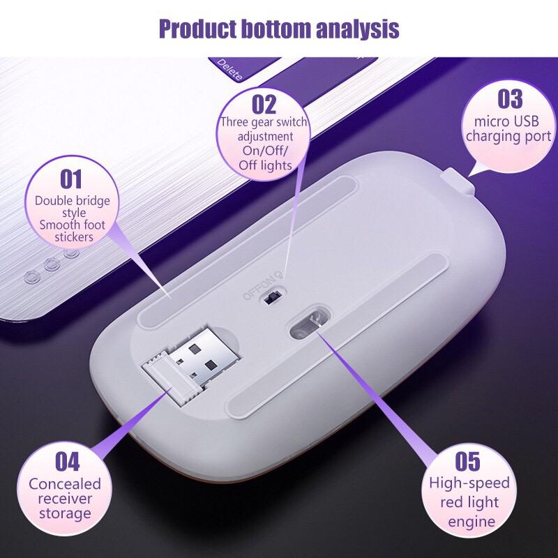 Chuột Không Dây Bluetooth RGB Sạc Chuột Máy Tính Không Dây Im Lặng Mause LED Backlit Công Thái Chuột Chơi Game Cho Laptop