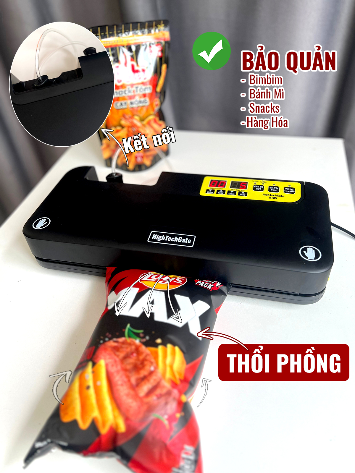 Máy hút chân không thực phẩm NT35 bán công nghiệp, đường hàn lớn 35cm, tự động và không kén túi, tích hợp tính năng thổi phồng, hàng chính hãng