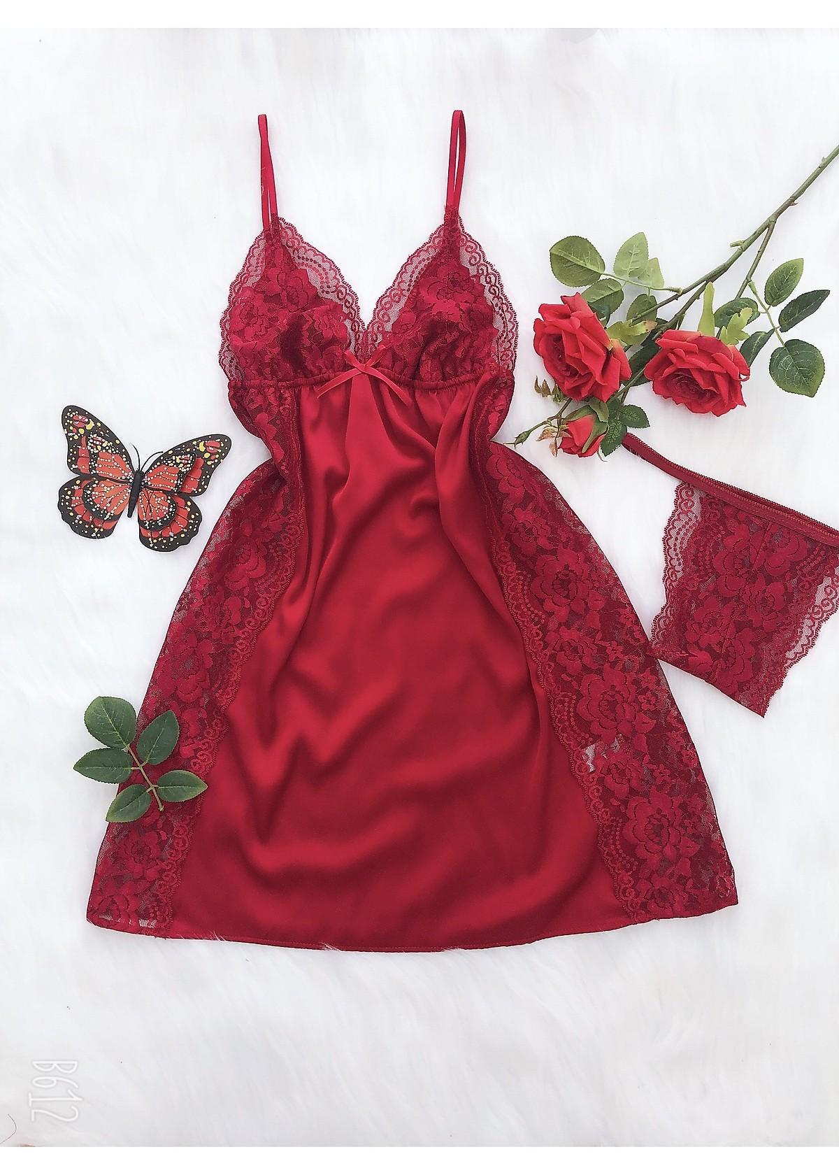 Váy ngủ lụa 2 dây phối ren hông sexy Hantu-WH đủ màu đủ size