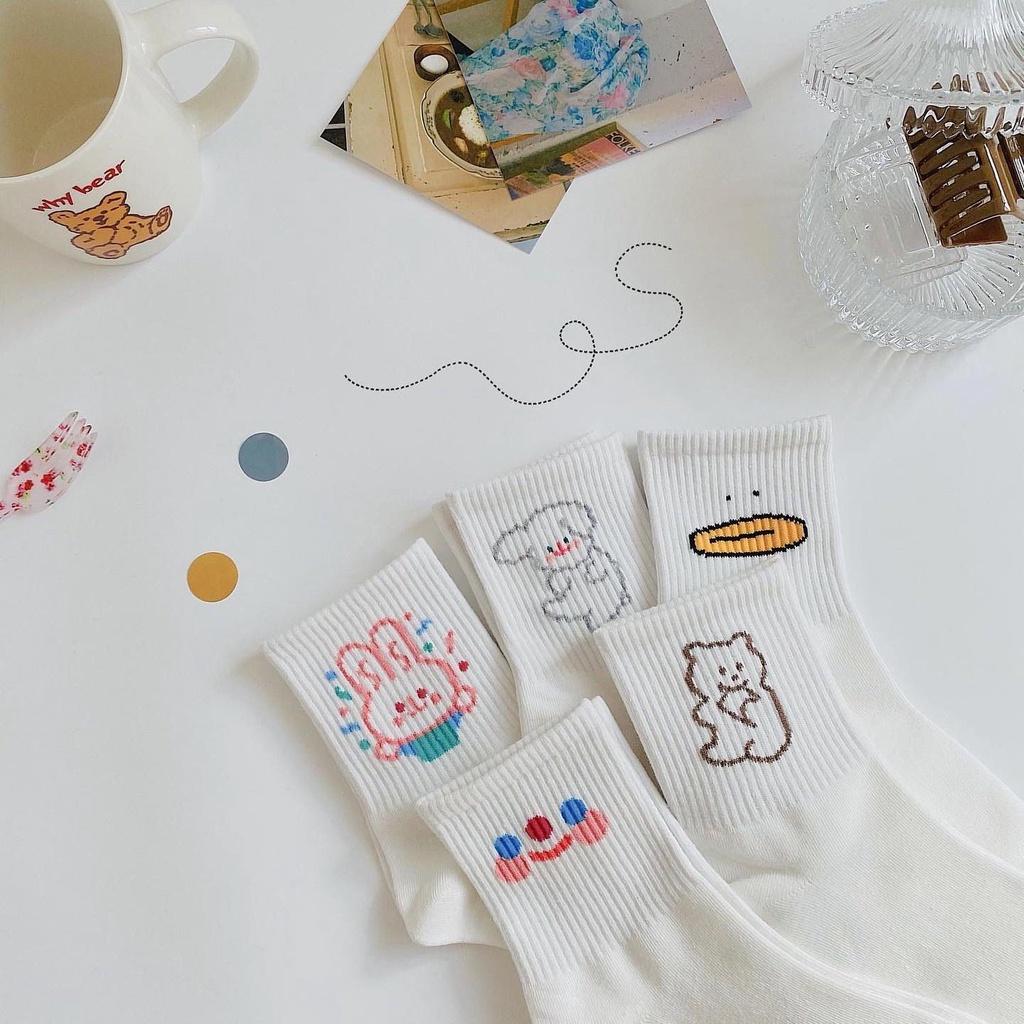 Set Tất Vớ Trắng Cao Cổ Nam Nữ Cổ Nhún Cao Có Tag Mác Ulzzang Lolita Vịt Gấu Maxshopdoc