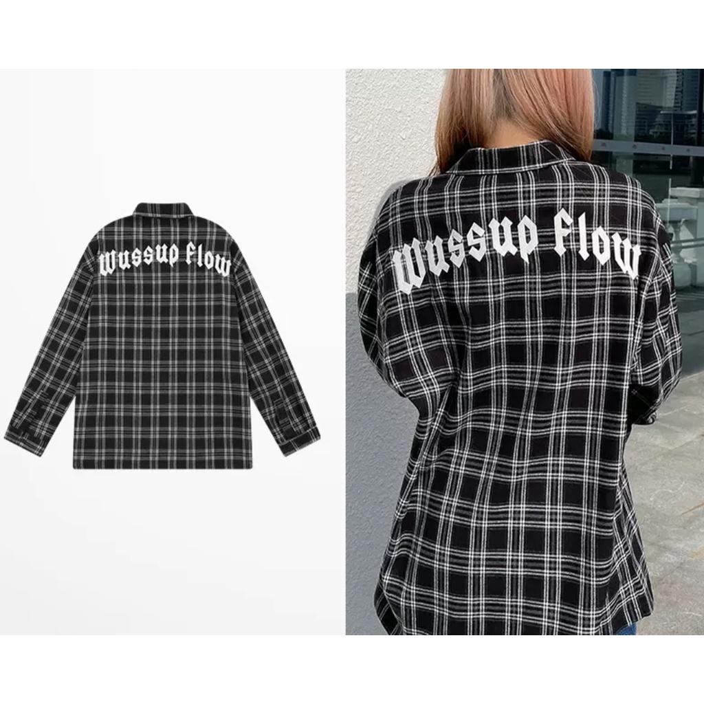 Áo sơ mi kẻ in hình MEANSTORE nam nữ dài tay Oversize form rộng ulzzang không nhăn dáng suông - Basic