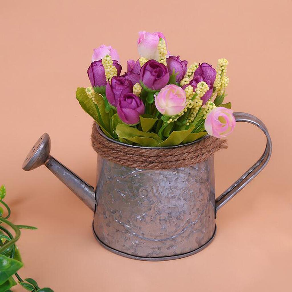 Watering Kettle Shaped Metal Flower Plant Bucket Pot Garden Decor