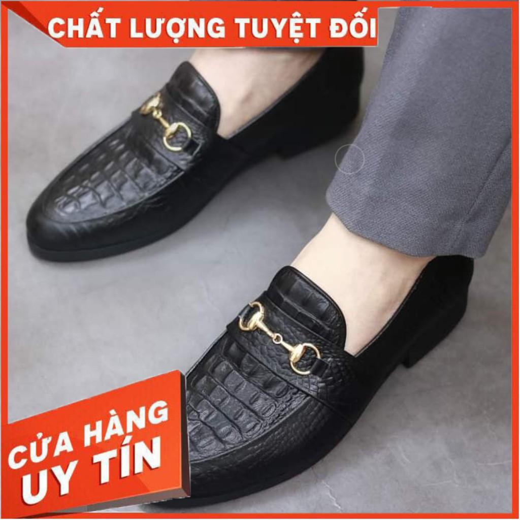 Giày Da Dam - Giày lười da nam công sở cao cấp dập vân cá sấu có đai ngang - giày lười nam Giá Rẻ giảm gần 50%