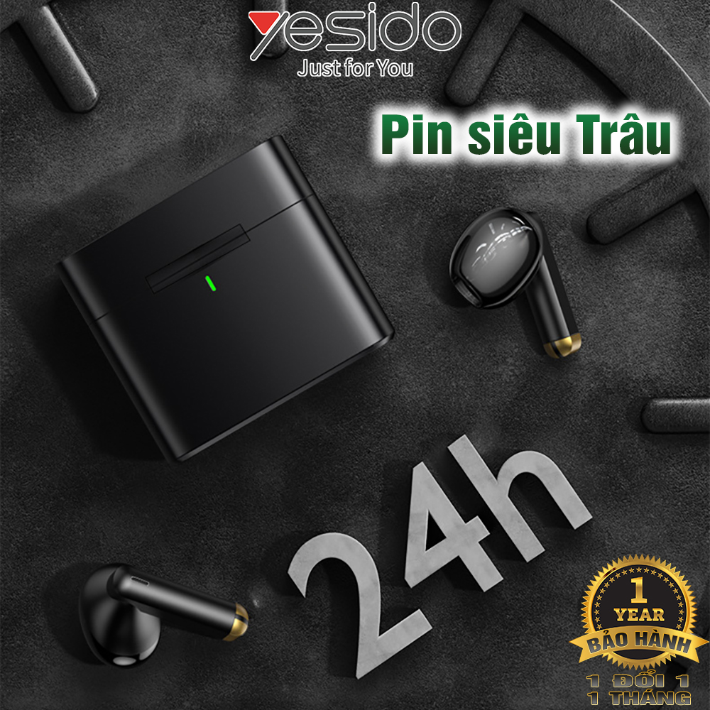 Tai nghe Bluetooth Yesido TWS-15 Pin siêu trâu V5.3 không độ trễ Hàng Chính Hãng