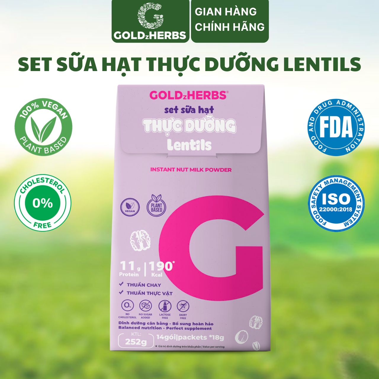 [Hàng chính hãng] Set sữa hạt thực dưỡng GoldzHerbs Lentils, bổ sung protein - 15 gói/ 252g/ 500g