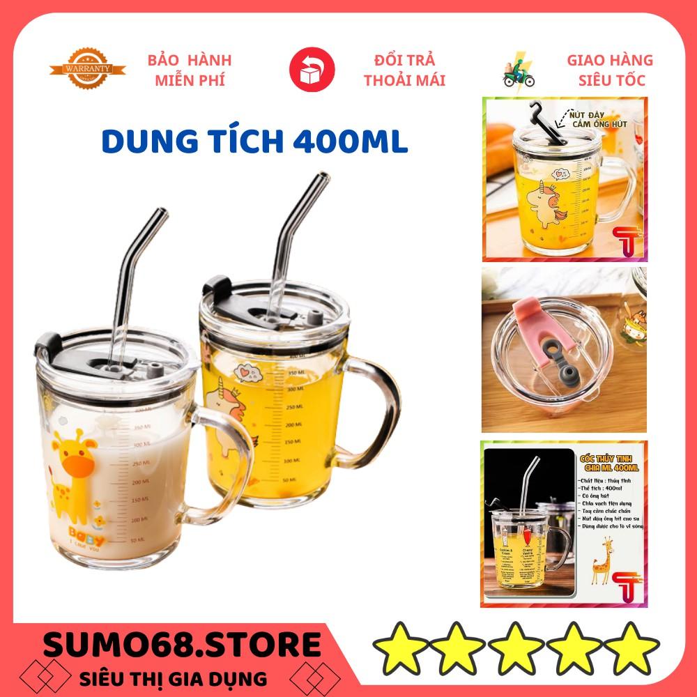 Cốc Tập Uống Sữa Cho Bé Có Chia Vạch Dung Tích 400ML TẶNG KÈM ỐNG HÚT