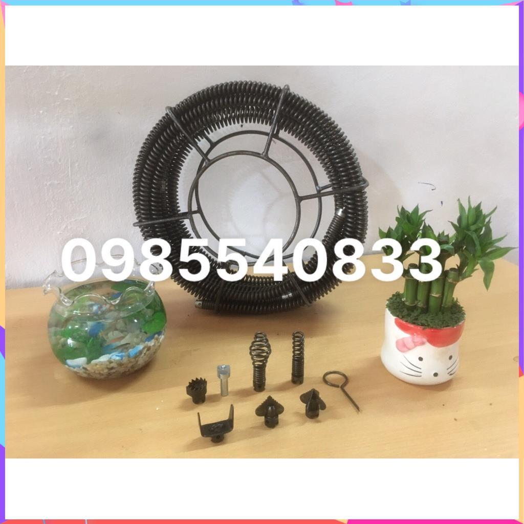 Dây thông tắc cống dài 12M, đánh bồn cầu, bồn rửa bát dùng cho máy khoan ( 12M dây phi 16 + 6 đầu thông + 1 đầu kết nối