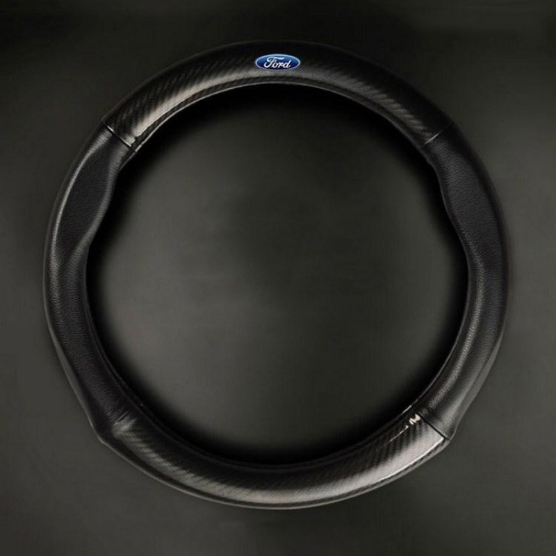 Bọc vô lăng TTAUTO cho xe ô tô từ 4 đến 7 chỗ chất liệu da vân carbon cao cấp có logo FORD
