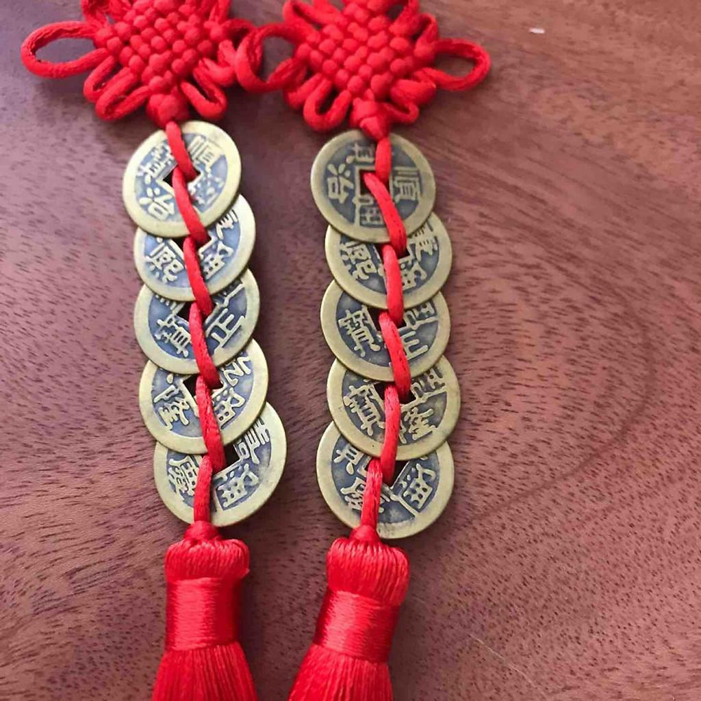 ĐỒNG TIỀN NGŨ PHÚC MAY MẮN GỒM 5 ĐỒNG XU DÂY ĐỎ