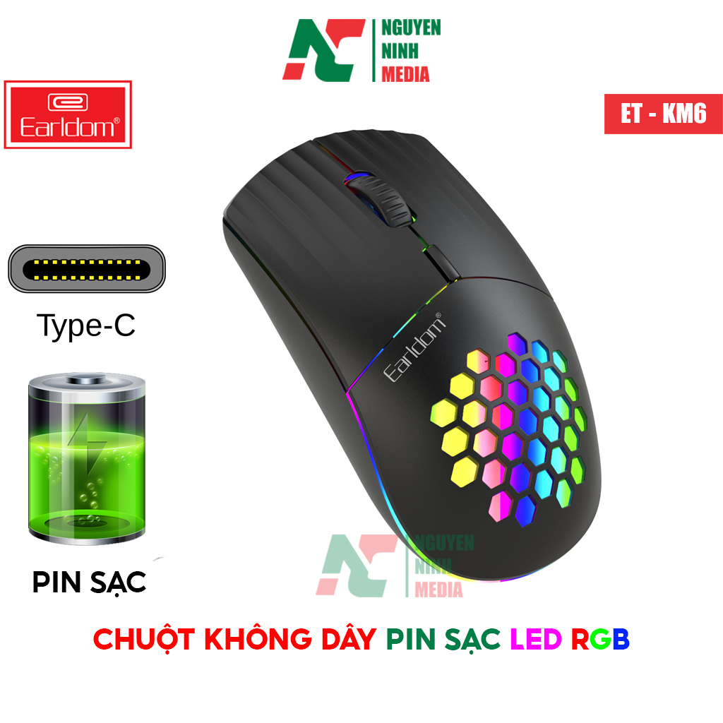 Chuột Không Dây Pin Sạc Earldom ET- KM6 LED RGB - Hàng Chính Hãng