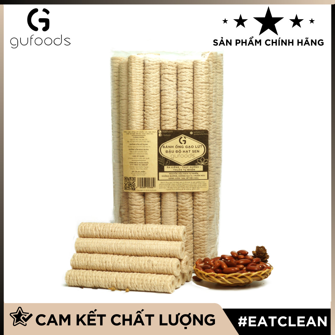 Bánh ống gạo lứt đậu đỏ hạt sen GUfoods (150g) - Ăn kiêng, Thực dưỡng, Thuần tự nhiên