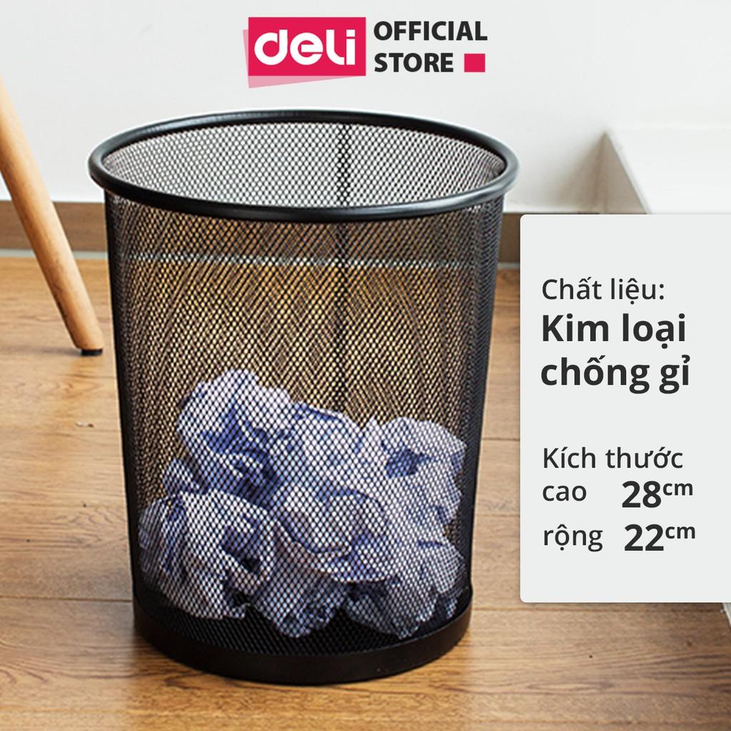 Thùng rác văn phòng lưới Deli - Sọt đựng rác - Màu đen - 28cm - 9188/E9190