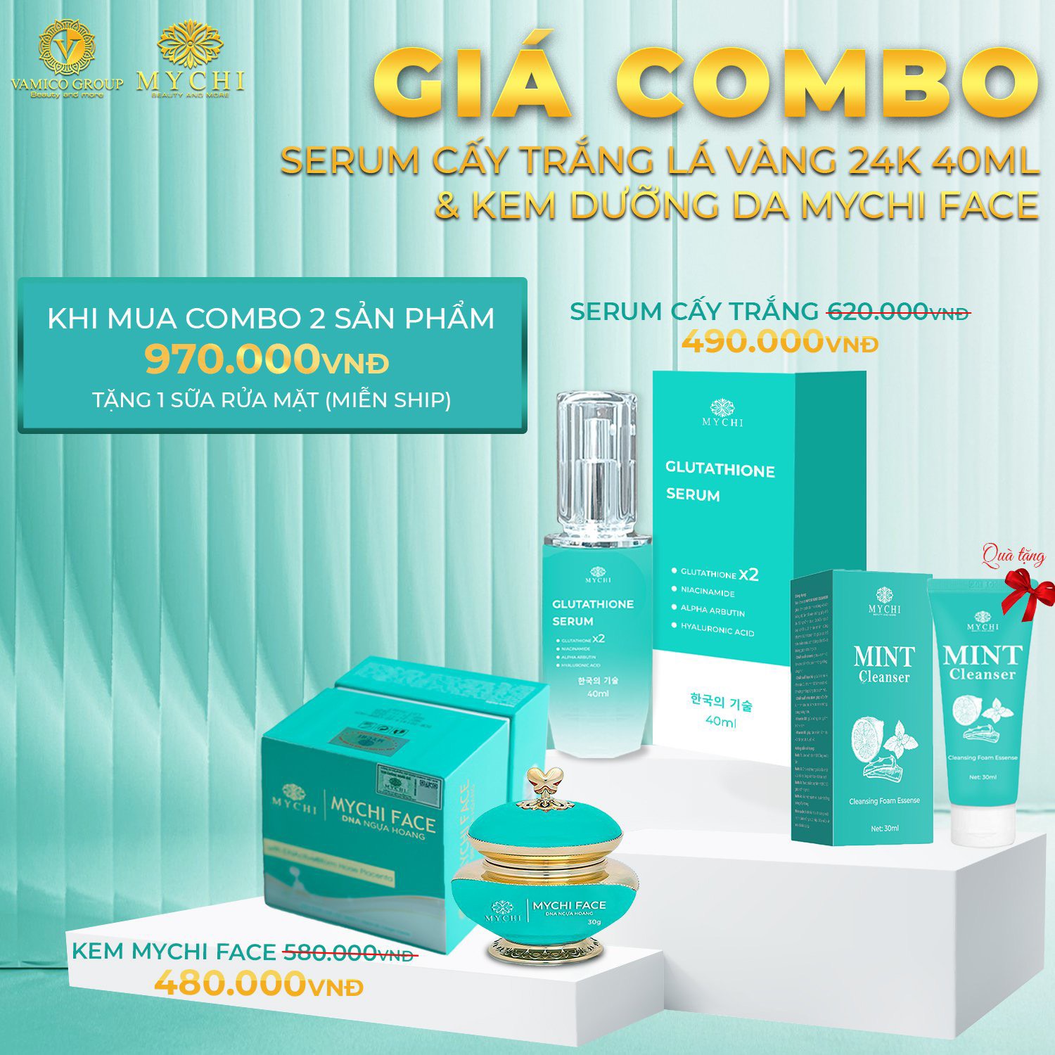 Khi mua Kem face Mychi và serum cấy trắng lá vàng 24k Mychi