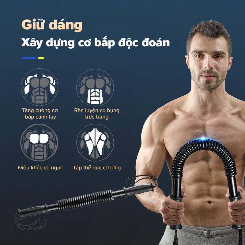 Gậy lò xo, gậy tập cơ tay, lực bẻ 20kg, dụng cụ tập cơ tay, vai, xô, ngực, body an toàn và hiệu quả - Hàng Chính Hãng