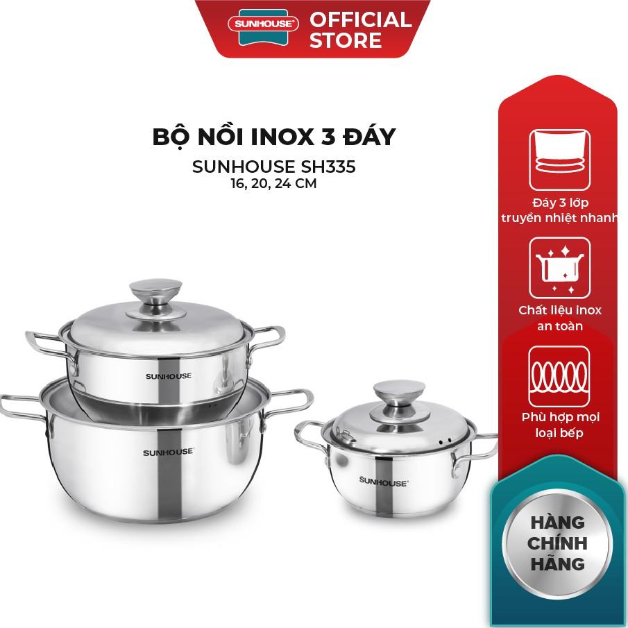 Bộ Nồi Inox 3 Đáy SUNHOUSE SH335 16, 20, 24 cm