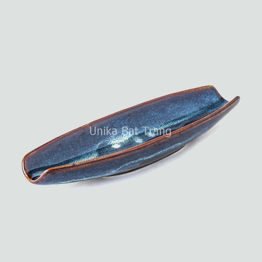 Đĩa Thuyền Men Xanh Hoả Biến - Gốm Sứ Bát Tràng