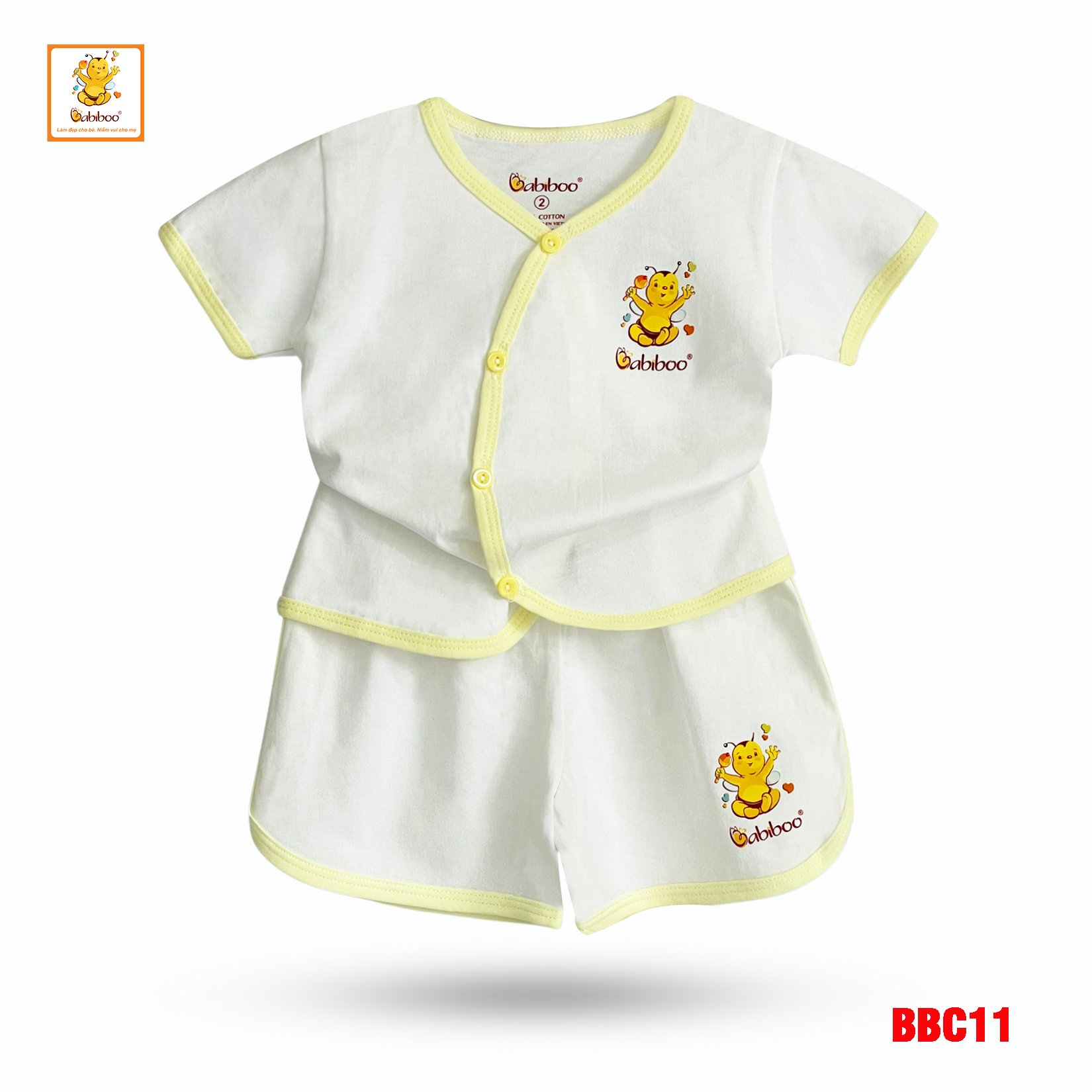 Bộ sơ sinh tay ngắn Babiboo quần áo sơ sinh chất cotton tự nhiên mềm mịn, thấm hút tốt- BBC11