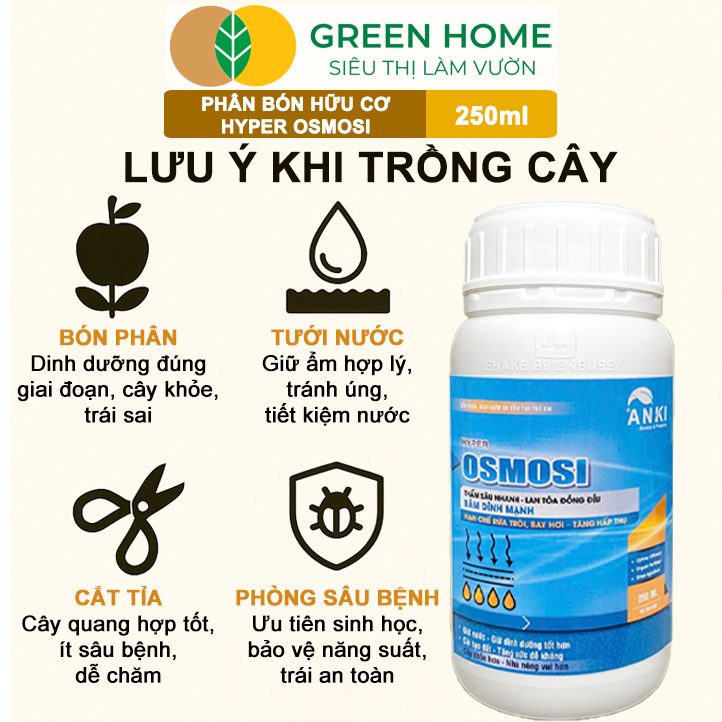 Phân Bón Hữu Cơ Hyper OSMOSI GreenHome, Chai 250ml, Thấm Sâu Nhanh, Tăng Hiệu Quả Hấp Thụ Dinh Dưỡng