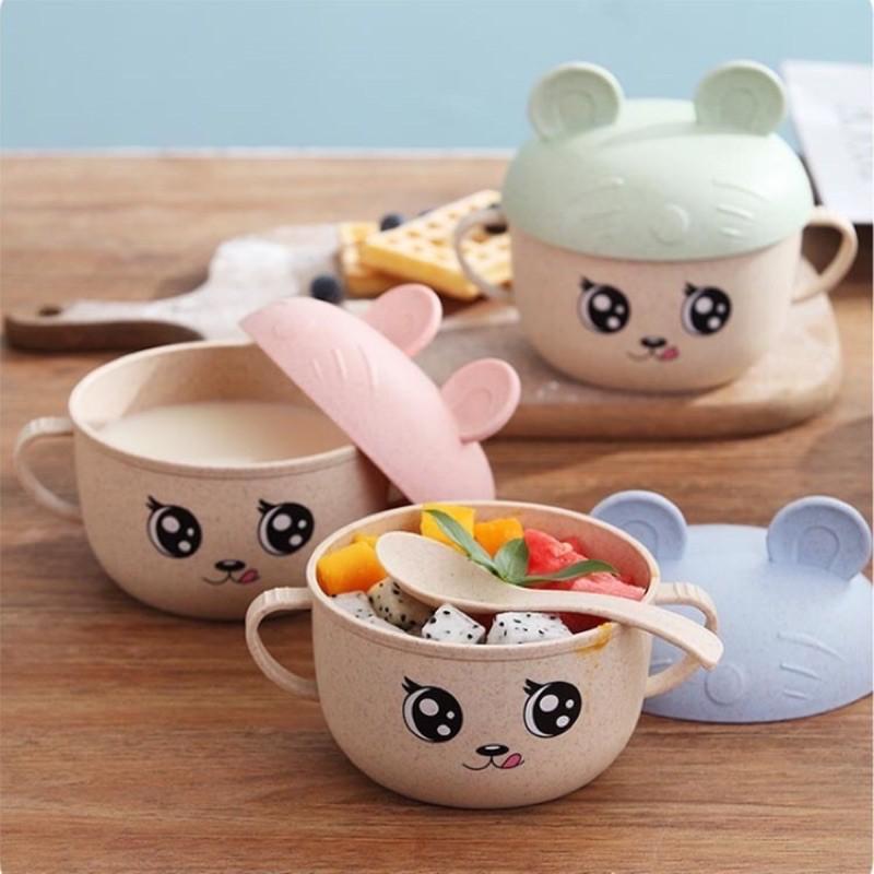 Ca lúa mạch 2 quai có nắp đậy hình tai thỏ tặng kèm muỗng