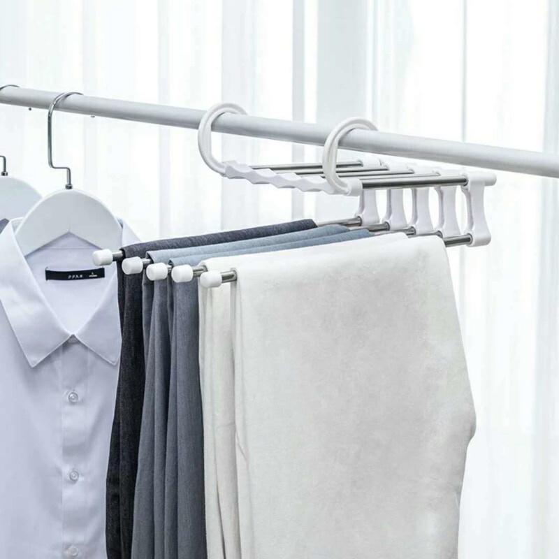 Hot Sale 5 In 1 Portable Multi-function Stainless Steel Pants Hanger Drying Rack Belt Storage Rack Space Saving Closet Organizer