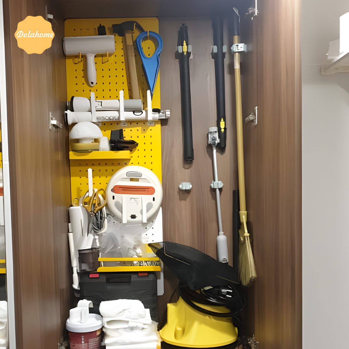 Bảng lỗ Pegboard Dola Home kim loại cao cấp. Kệ để máy hút bụi Dyson, đồ dùng gia đình và dụng cụ vệ sinh nhà cửa