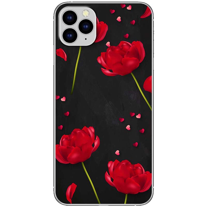 Ốp lưng dành cho iPhone 11 Pro Max mẫu Hoa đỏ nền đen