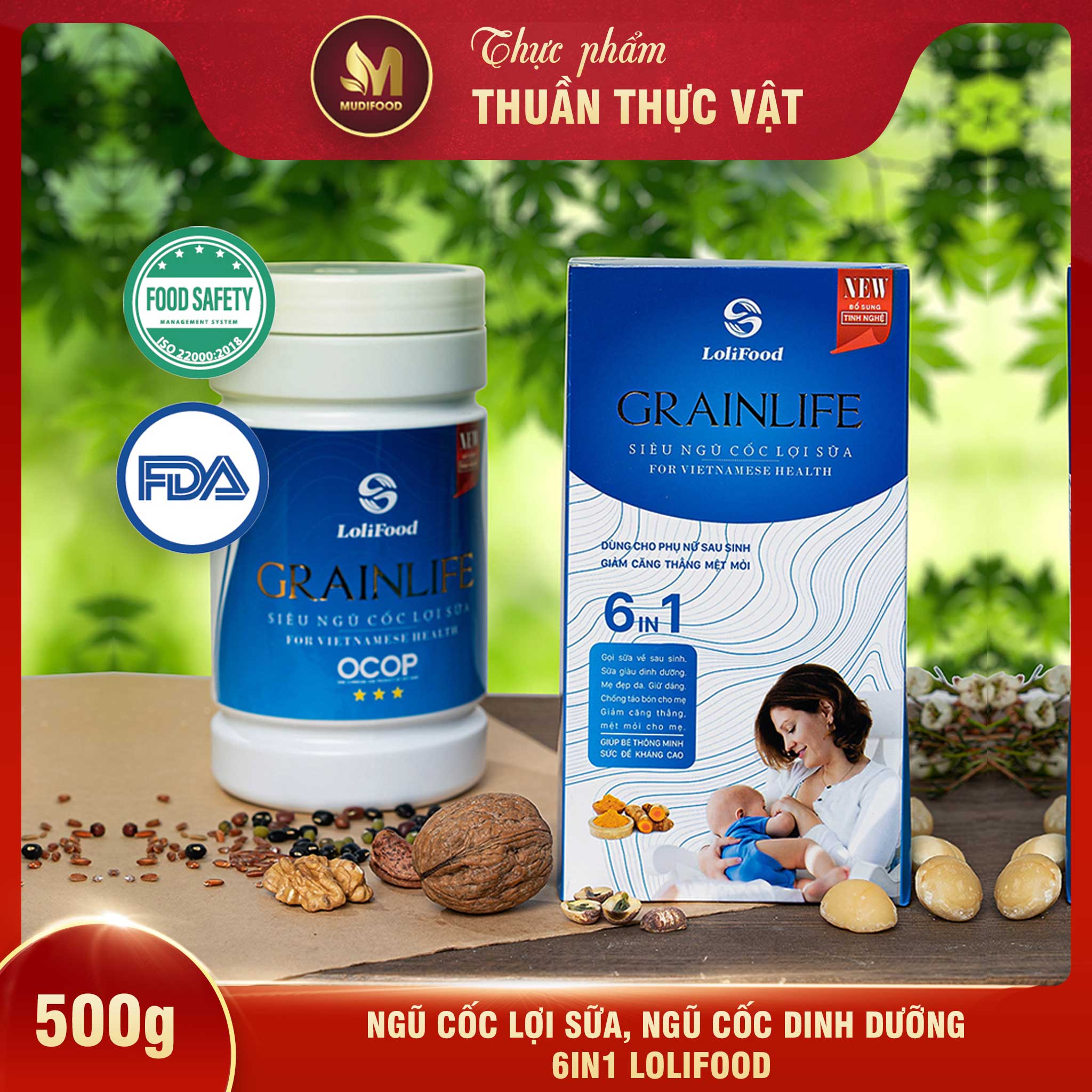 Siêu Ngũ Cốc Lợi Sữa 6IN1 Grainlife Lolifood 500g - Ngũ Cốc Giàu Dinh Dưỡng Kích Sữa Về Nhiều, Hỗ Trợ Nuôi Con Bằng Sữa Mẹ, Thanh Nhiệt, Làm Mát Sữa - Giúp Bé No Lâu, Ngủ Ngon Giấc, Tăng Cân Đều, Phát Triển Toàn Diện, Tăng Sức Đề Kháng