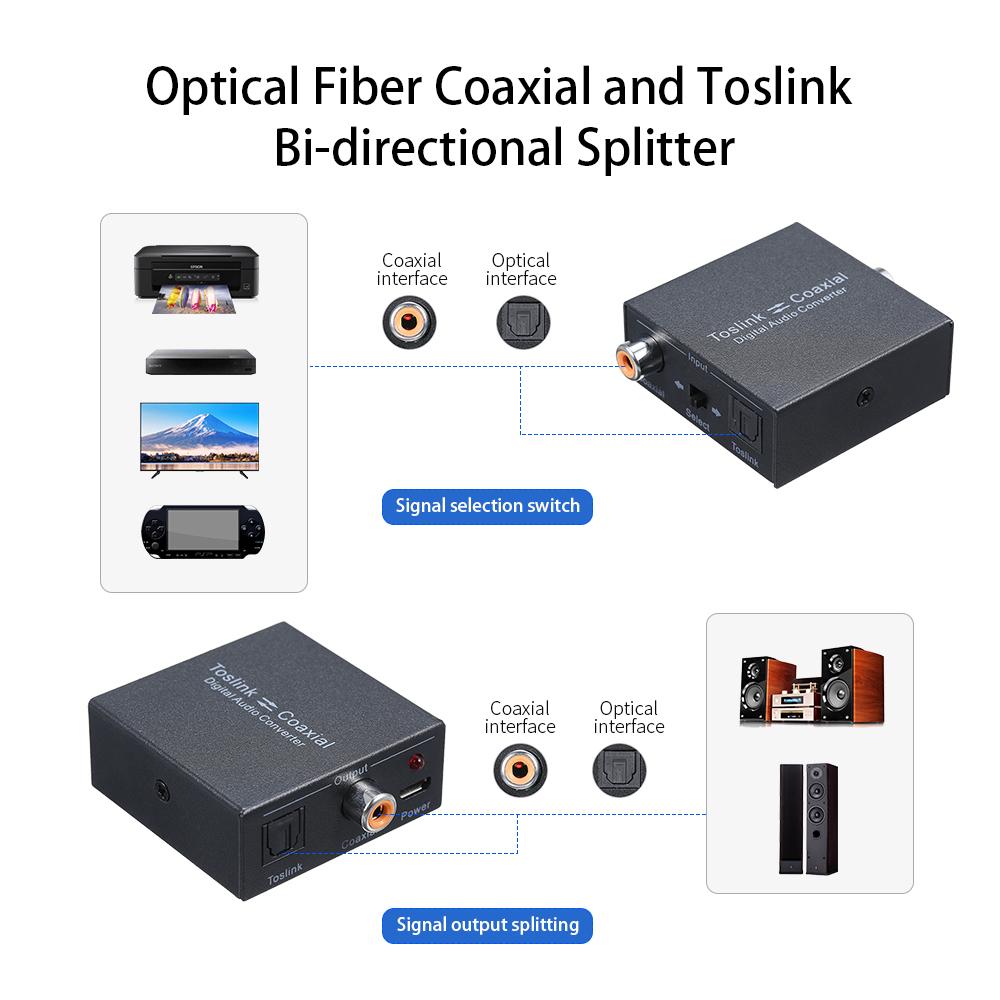 Digital 2-Way Audio Converter Optical SPDIF Toslink to Coaxial and Coaxial to Optical SPDIF Toslink Bi-Directional
