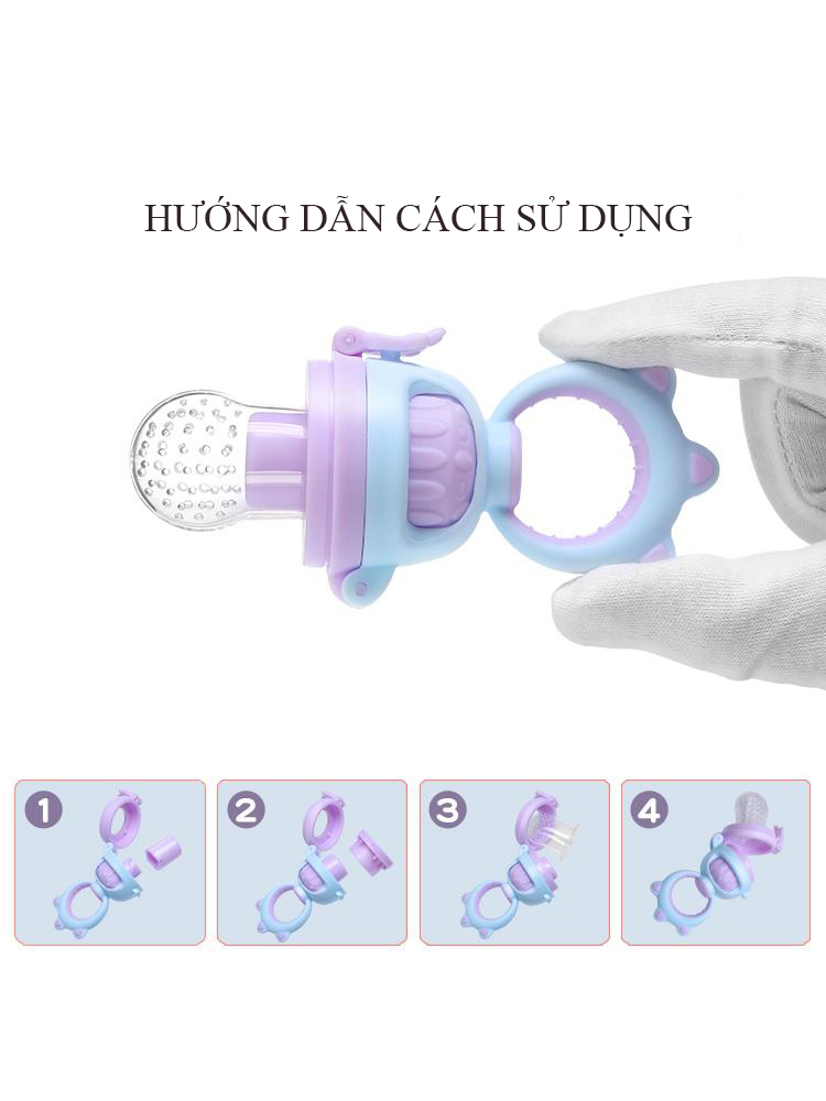 Yếm Ăn Dặm Silicon cao cấp và Combo 2 túi nhai ăn dặm Chống Hóc  Silicone có thể điều chỉnh xoay ép thức ăn cho bé có nắp đậy