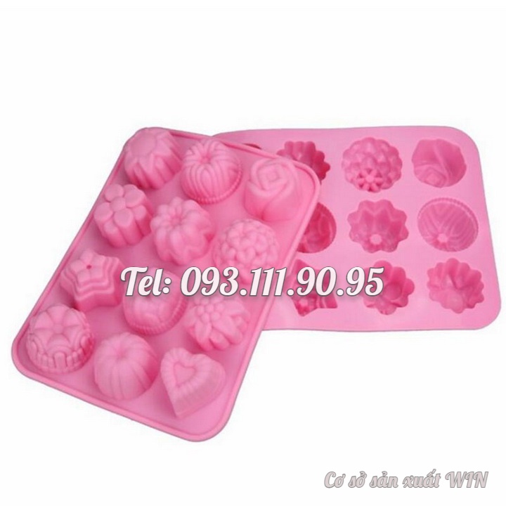Khuôn silicon làm bánh, rau câu, socola 12 hoa tổng hợp - Mã số 1096