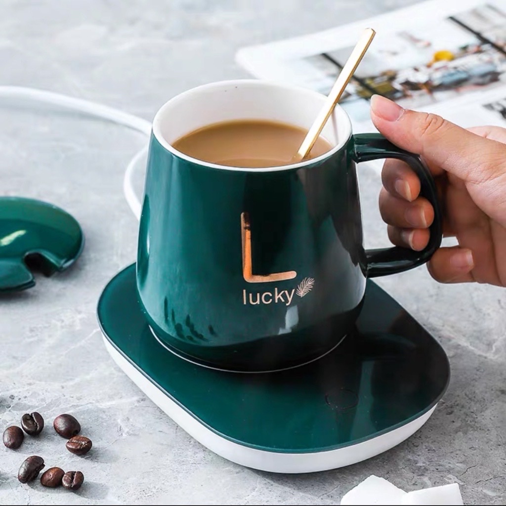 Ly hâm nóng cafee , đồ uống ,kèm đế điện và thìa mạ vàng cao cấp kèm hộp đựng sang trọng 