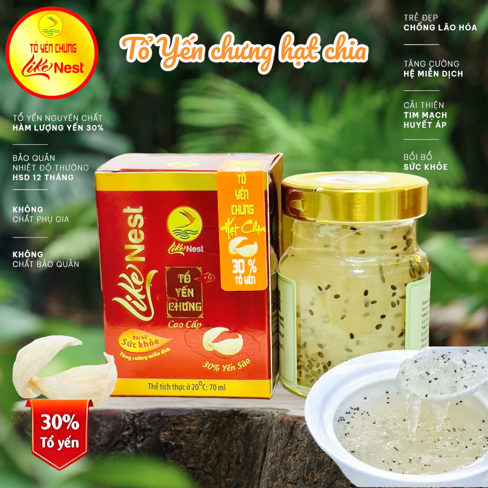 Yến Chưng Hạt Chia LikeNest 30% Tổ Yến
