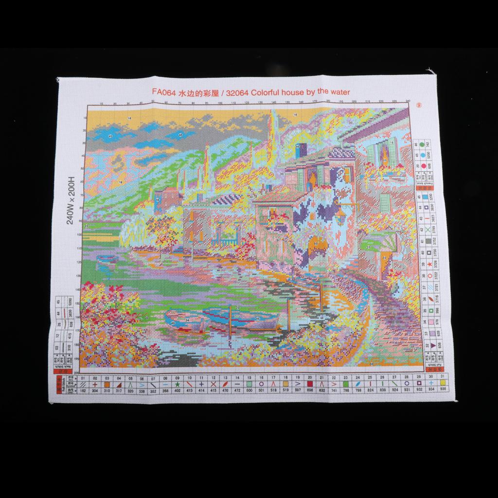 Dimensions Craft Stamped Cross Stitch  11 Count Aida Cloth Colorful House