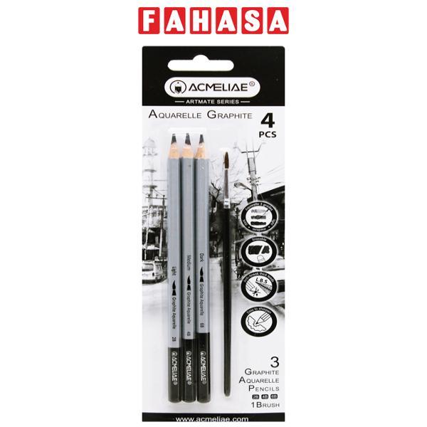 Vỉ 3 Bút Chì Graphite Aquarelle Tan Trong Nước Kèm Cọ - Acmeliae 43706
