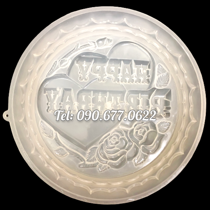 Khuôn rau câu sinh nhật, thôi nôi 2 hình tim Happy Birthday – Khuôn hình tròn loại 25 cm - Mã số 1019